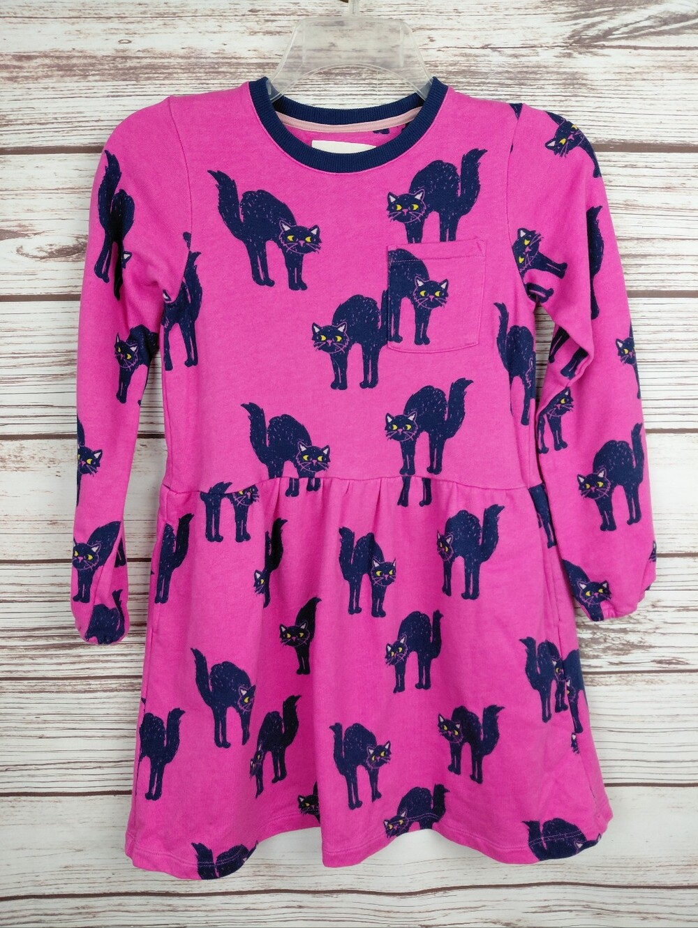 Mini Boden Girls 9-10Y Tickled Pink Cat Print Halloween Sweatshirt Dress